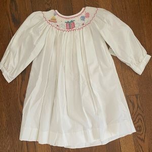 2T White Corduroy Birthday Smocked Dress new with tags